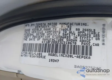 2003 Toyota Avalon Xls z USA, uszkodzony, nr VIN 4T1BF28B23U310670